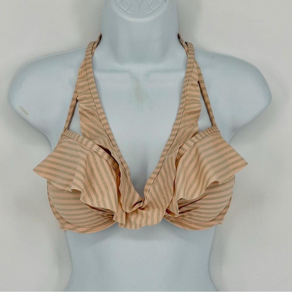 Aerie Peach and Glitter Striped Bikini Top